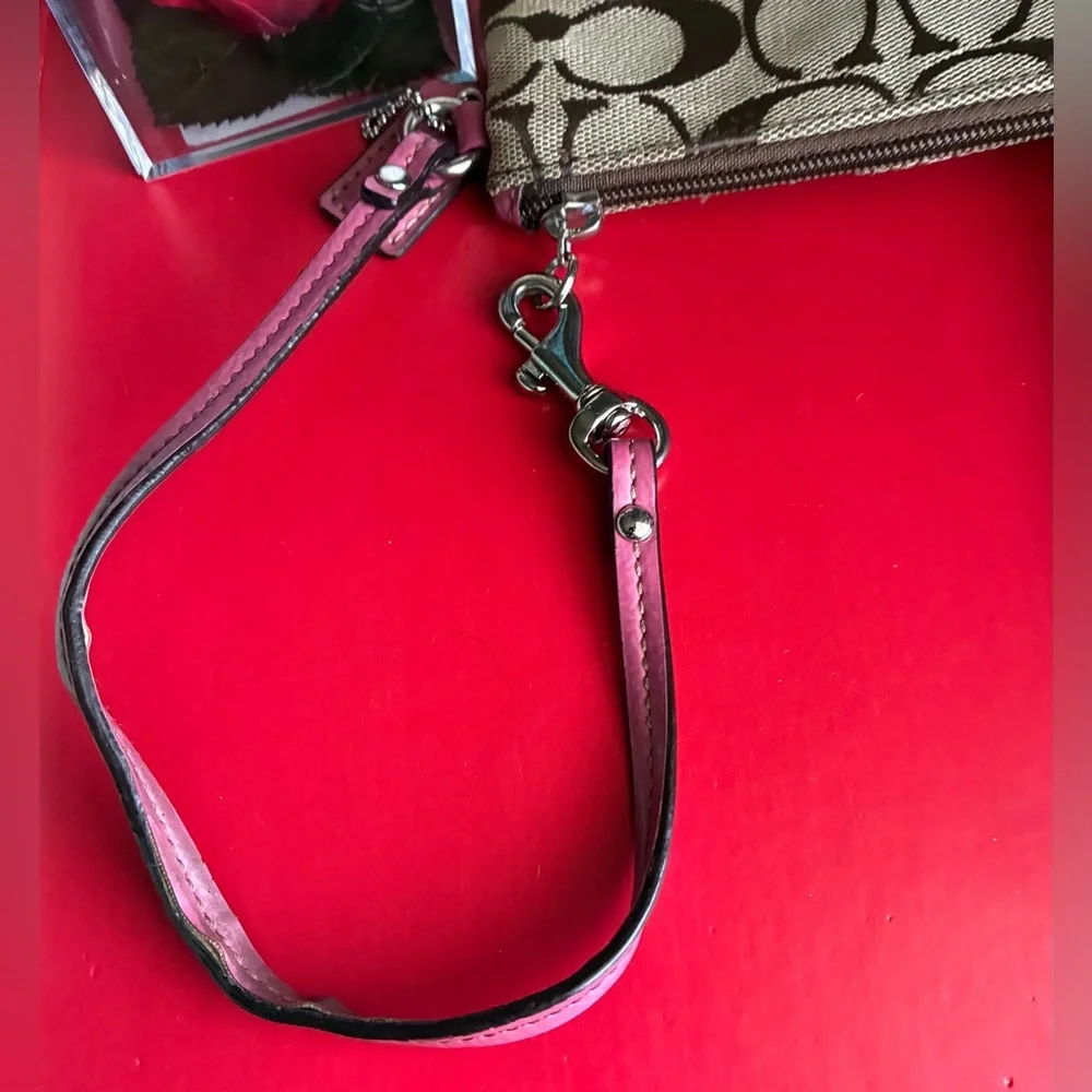 Coach Pink & Brown Signature Wristlet Case